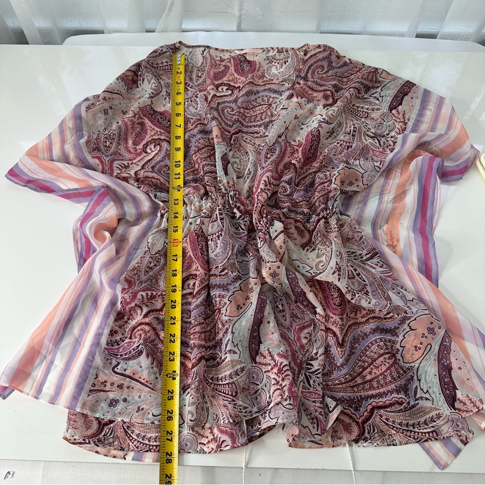 VICTORIA’S SECRET Feminine butterfly sleeves tie front sheer jacket paisley M L - Picture 8 of 9
